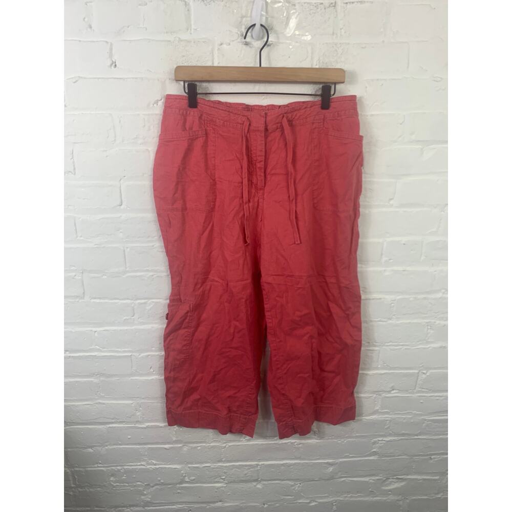 J. Jill Women's High Rise Straight Leg Linen Capri Pants Coral Red Size 14